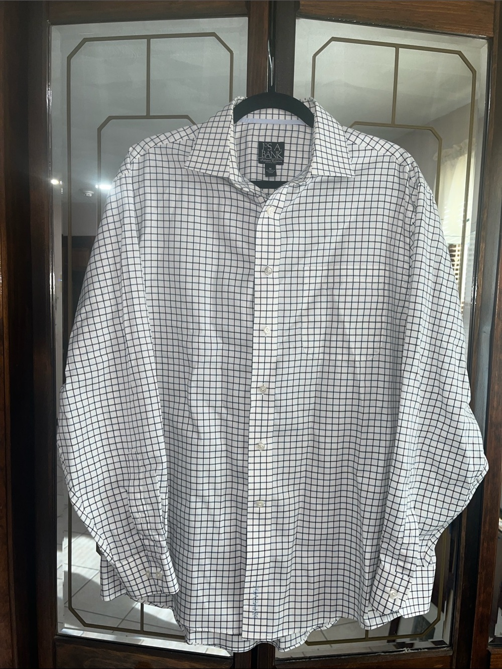 Jos. A. Bank White Button Down Shirt with Black Windowpane Grid